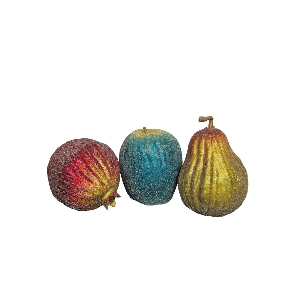 Vintage MCM Faux Fruit Sugared look Retro Set Of 3 Mixed fruit